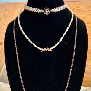 Gold and White Layered Necklace Set